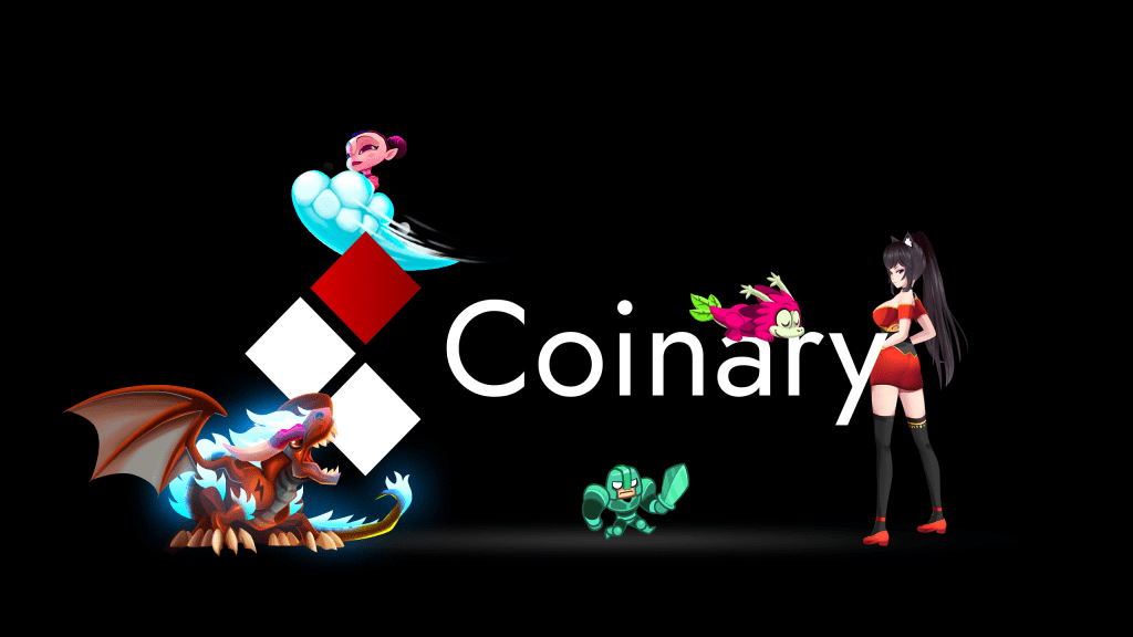 The brand name of Coinary and the characters in its games