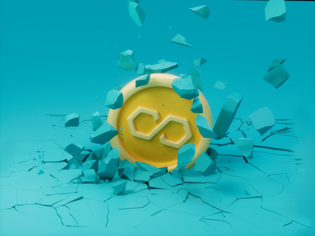 Polygon-matic-ground-crash-destruction-collapse-crack-break-crypto-currency-3d-illustration-render
