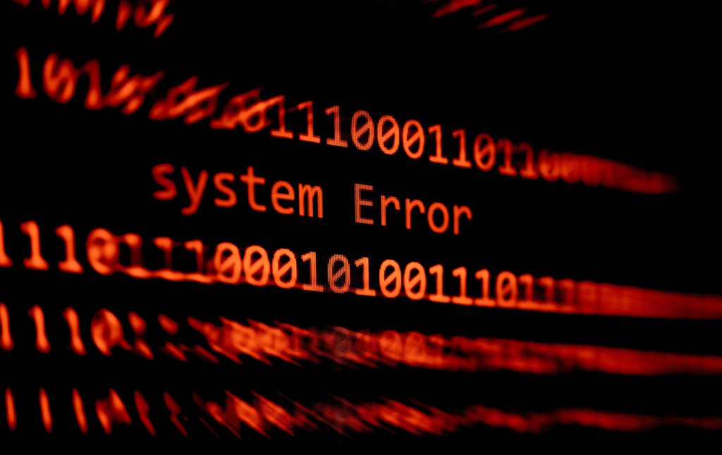 Technology binary code number data alert System Error message on display screen / Computer network problem error software concept - selective focus