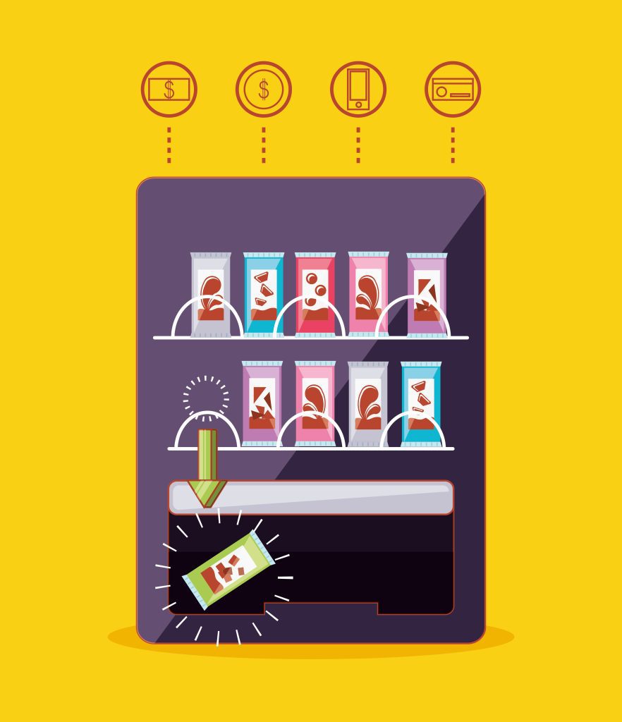 dispenser of chocolates machine electronic vector illustration design. the vending maching example of a blockchain contract