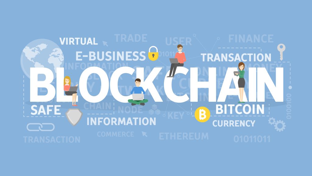 Blockchain concepto ilustrado. Idea de la tecnología nueva y sus usos así como de los oráculos blockchain