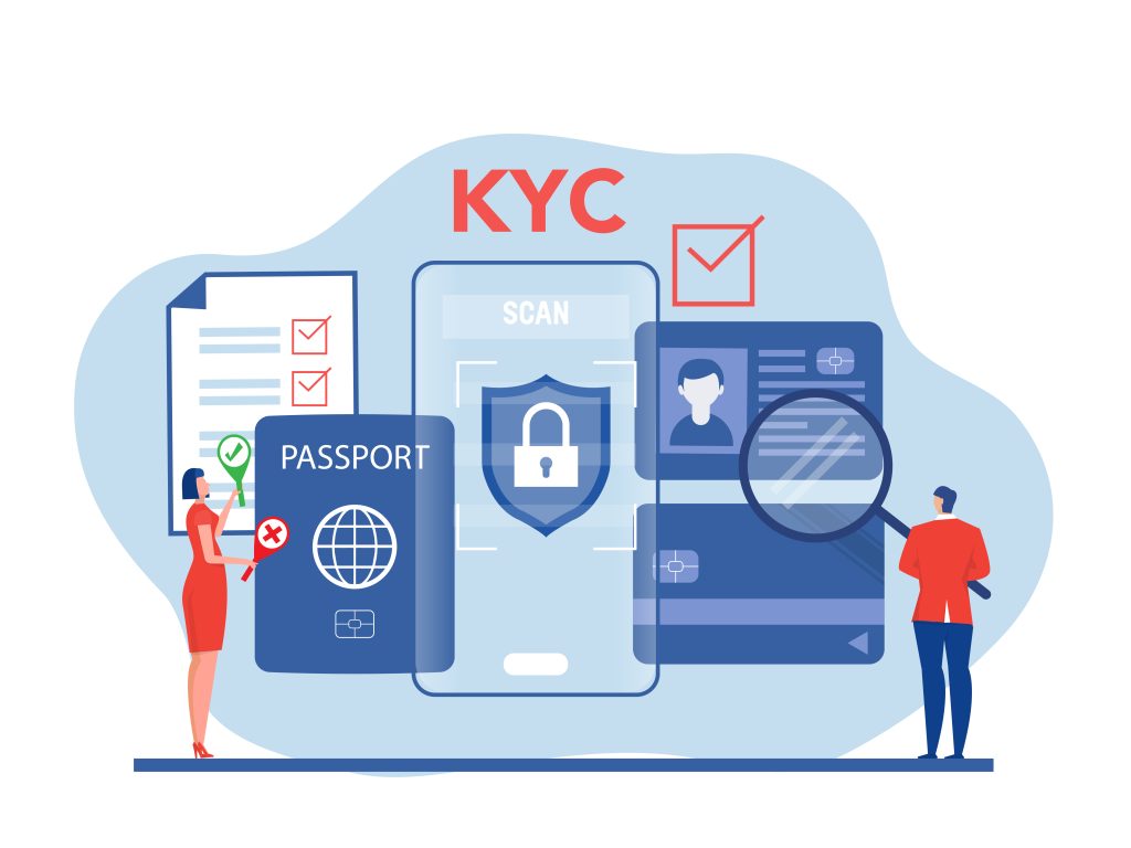 Representation of KYC verifying identity passport and scanning for security