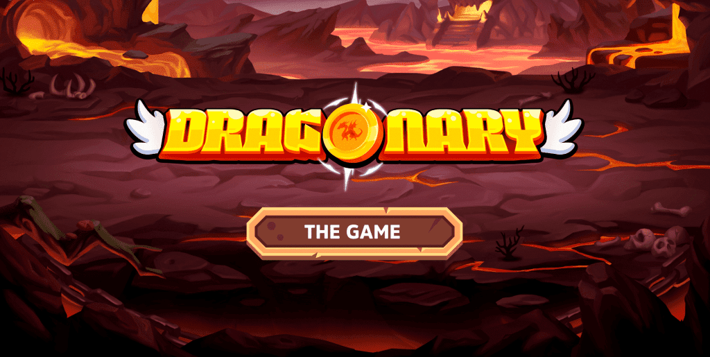 dragonary web 3 game logo in a volcano background