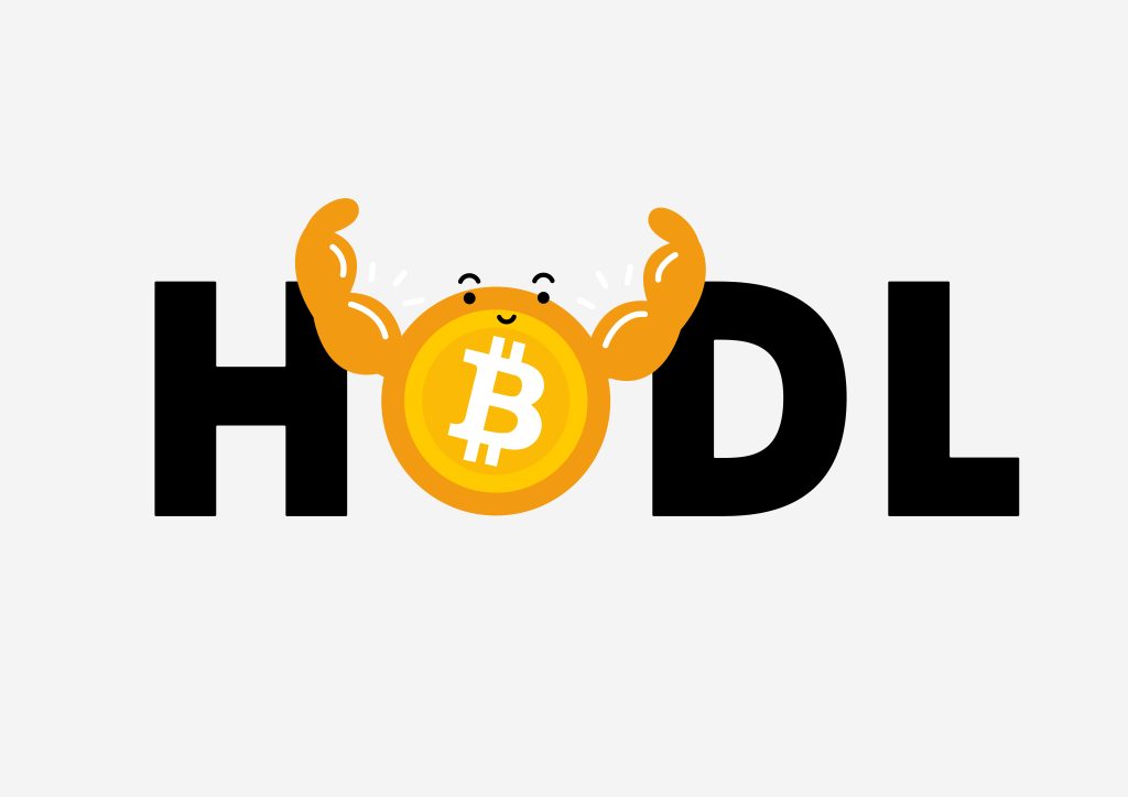 Hodl Bitcoin btc cartoon vector Illustration. Best used for tshirt, mug, crypto meme, posters, web design, marketing. Cryptocurrency cartoon concept.