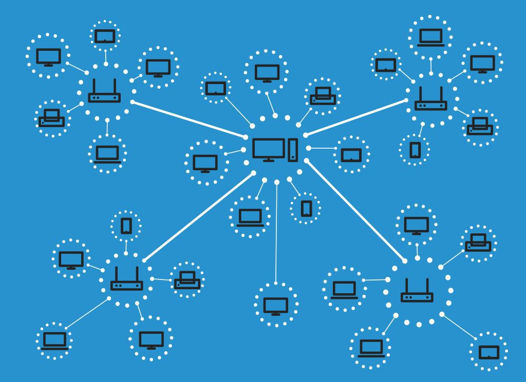 Modern web media network scheme. Lineart design concept. Decentralized Autonomous Organization