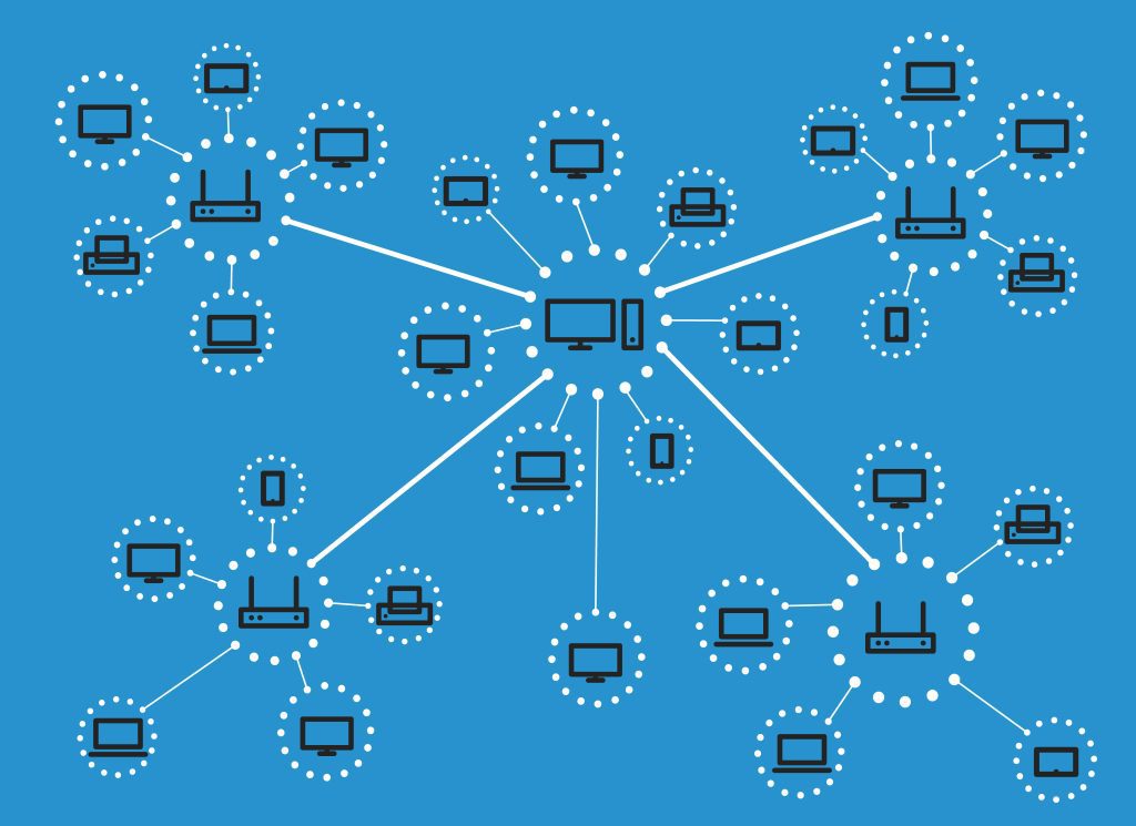 Esquema moderno de red de medios web. Concepto de diseño lineal. Organización Autónoma Descentralizada