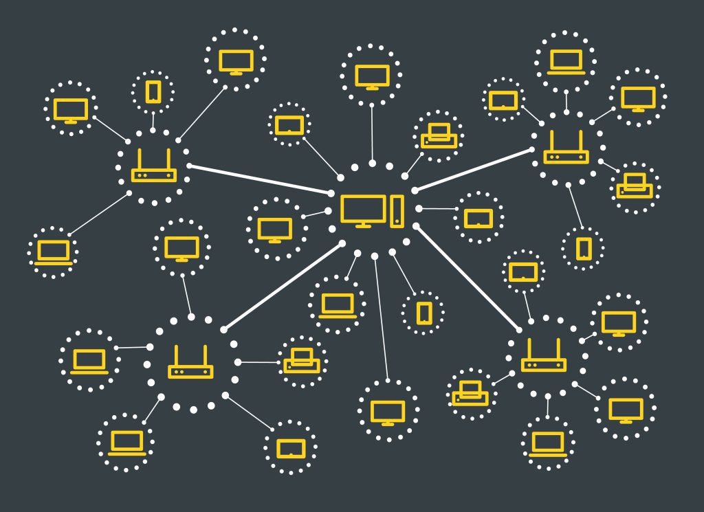 Modern web media network scheme. Lineart design concept