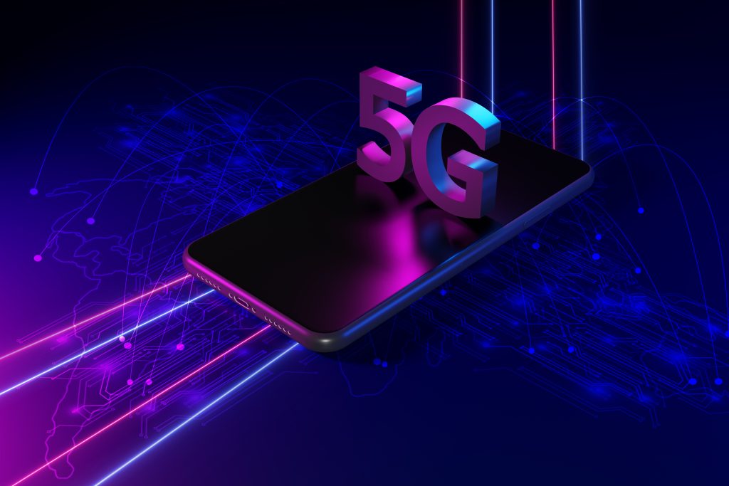 Concepto de red 5G, Internet de alta velocidad, tecnología inalámbrica de red, representación 3d