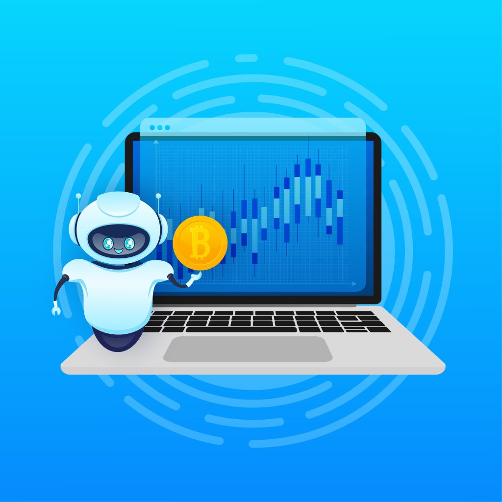 Trading bot. Stock trading concept. Artificial intelligence. Abstract background. AI in DeFi