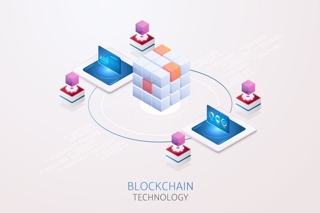 Layer 1 Blockchain. Blockchain technology via computer system,  digital currency concept landing page template. 