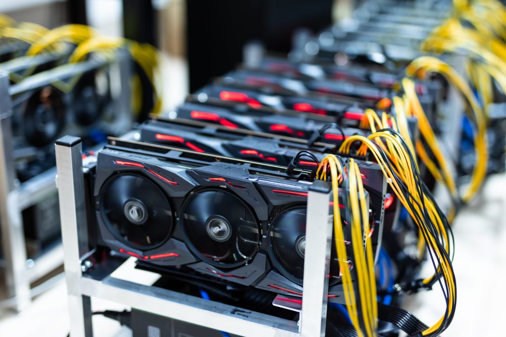 Bitcoin and cryptocurrency miner - a mining computer in server room