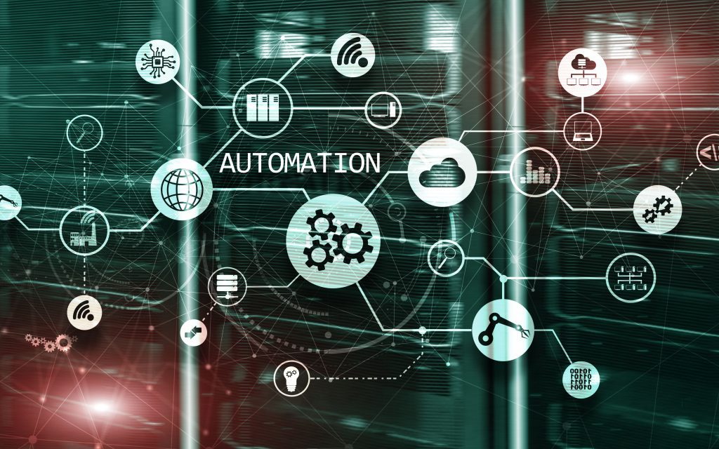 Concepto de automatización de procesos empresariales en gabinetes de red desenfocados. Nuevo proyecto 2020