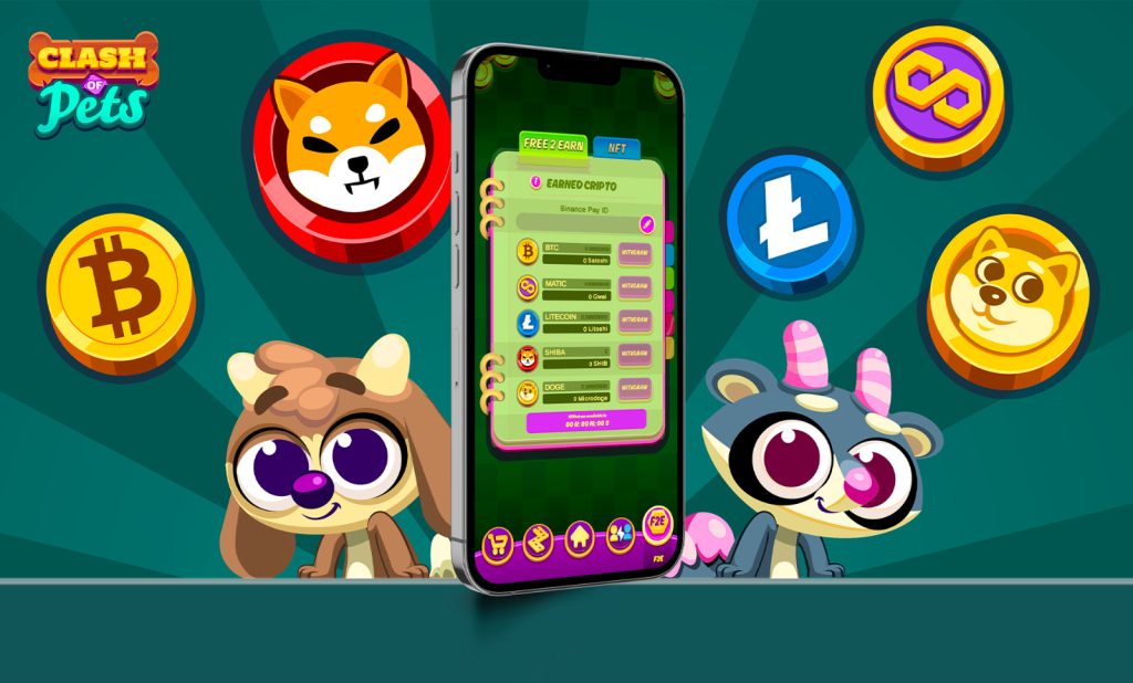 Withdraw Crypto Earnings Clash of Pets in a fun vibrant background with pets of the game