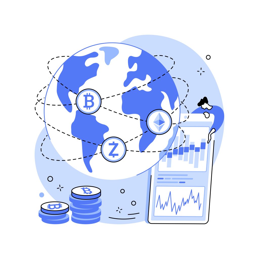 Cryptocurrency coin isolated cartoon vector illustrations. Money investment with cryptocurrency coins, credit card, blockchain technology, financial literacy, digital money vector cartoon.