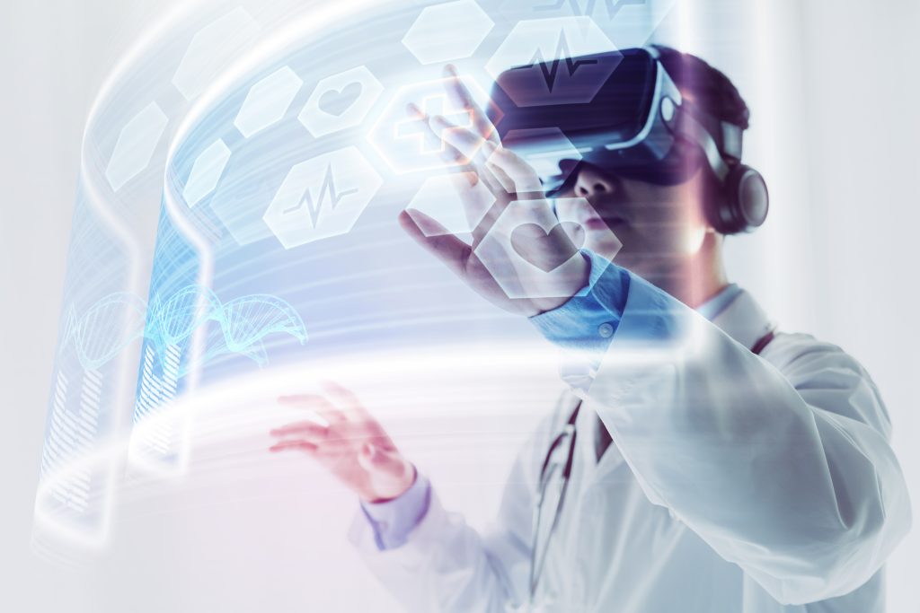 The doctor using virtual reality headset to research,  innovation technology of medical concept. How the Metaverse Works